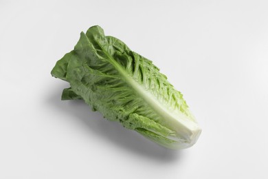 Photo of Fresh green romaine lettuce on white background, above view