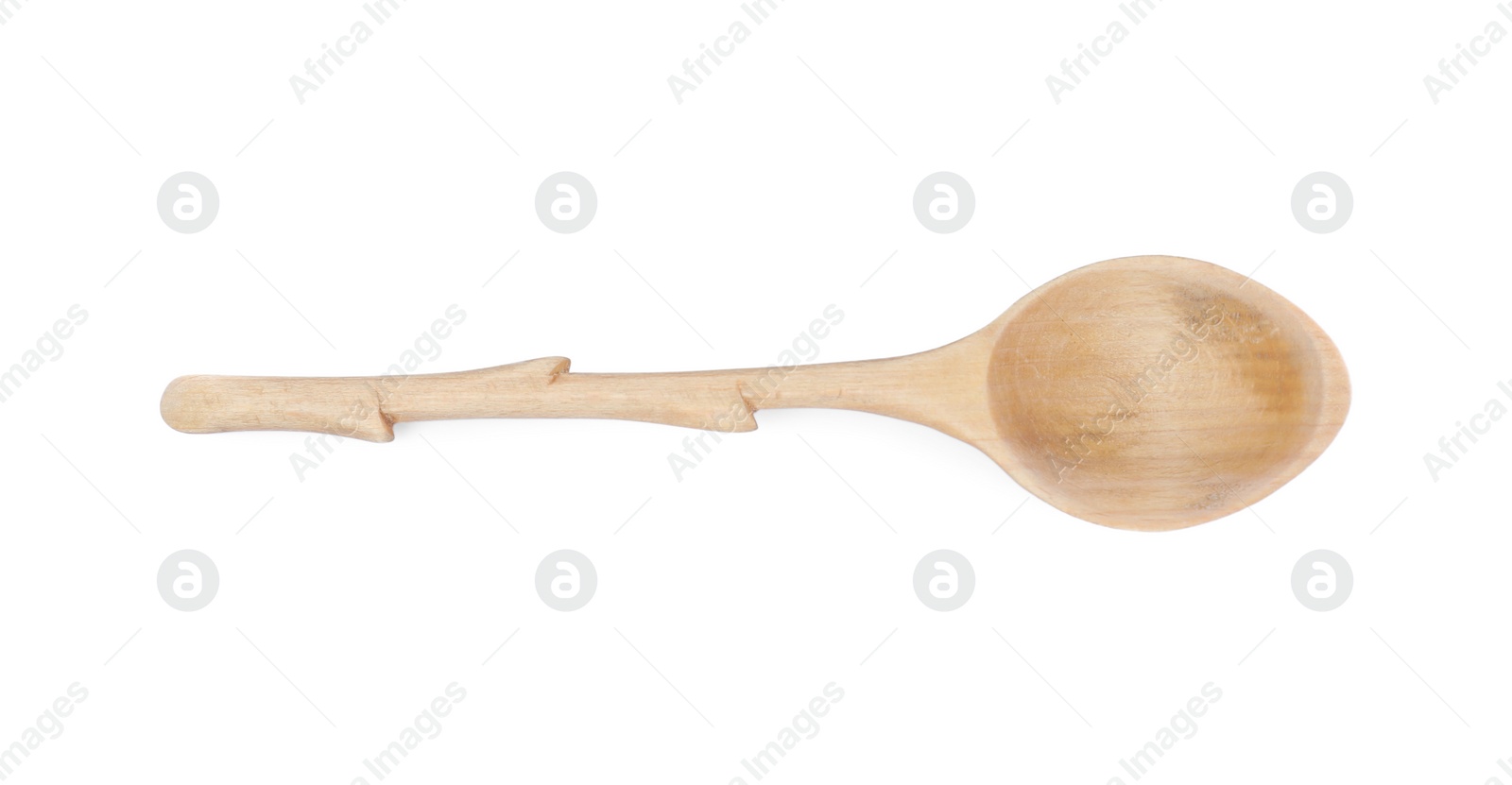 Photo of Wooden spoon isolated on white, top view