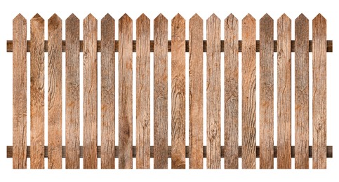 Wooden fence made of old timber isolated on white