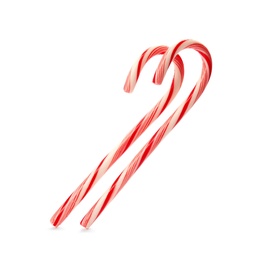 Photo of Tasty candy canes on white background. Festive treat