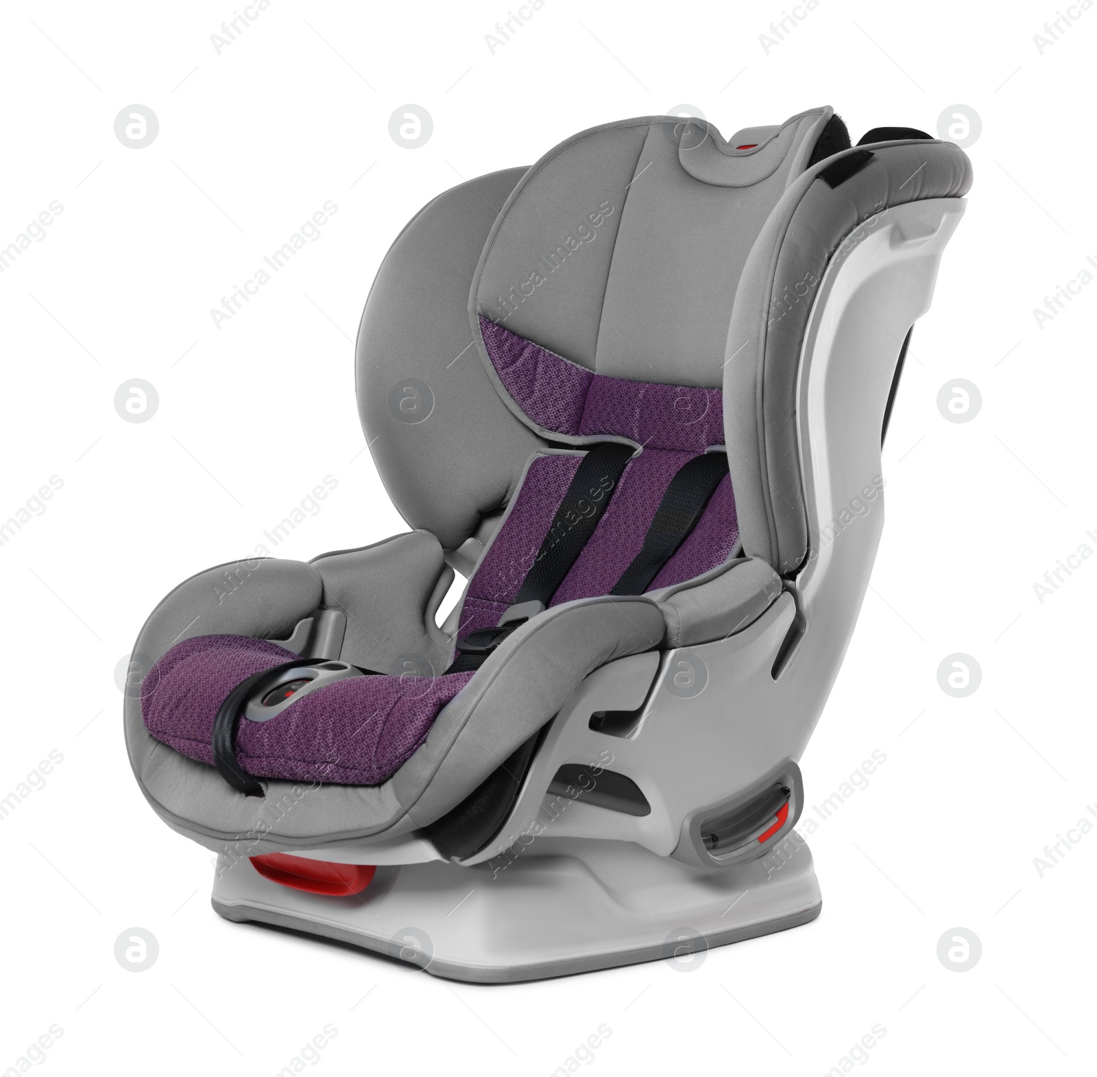 Photo of Empty modern child safety car seat on white background