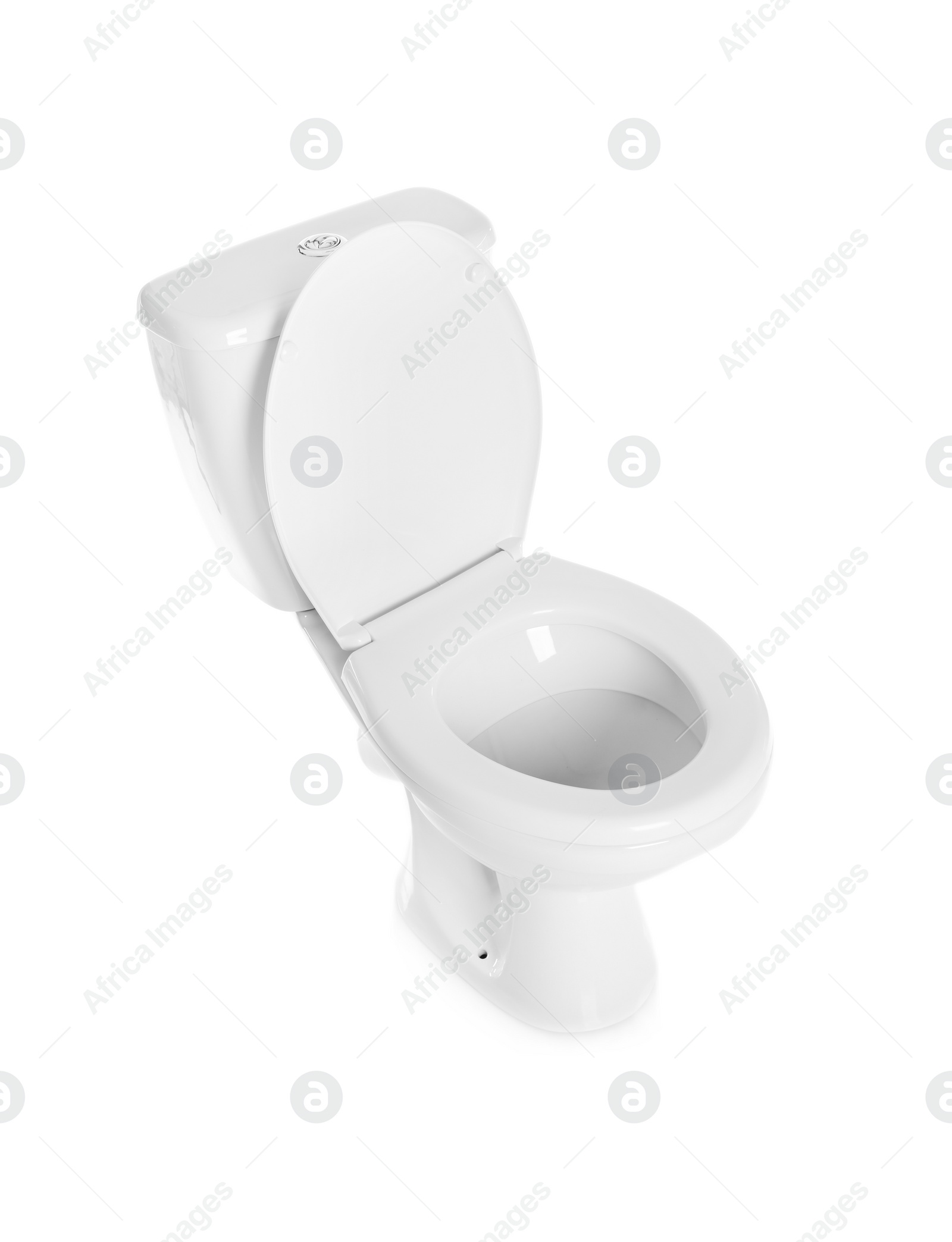 Photo of New ceramic toilet bowl on white background