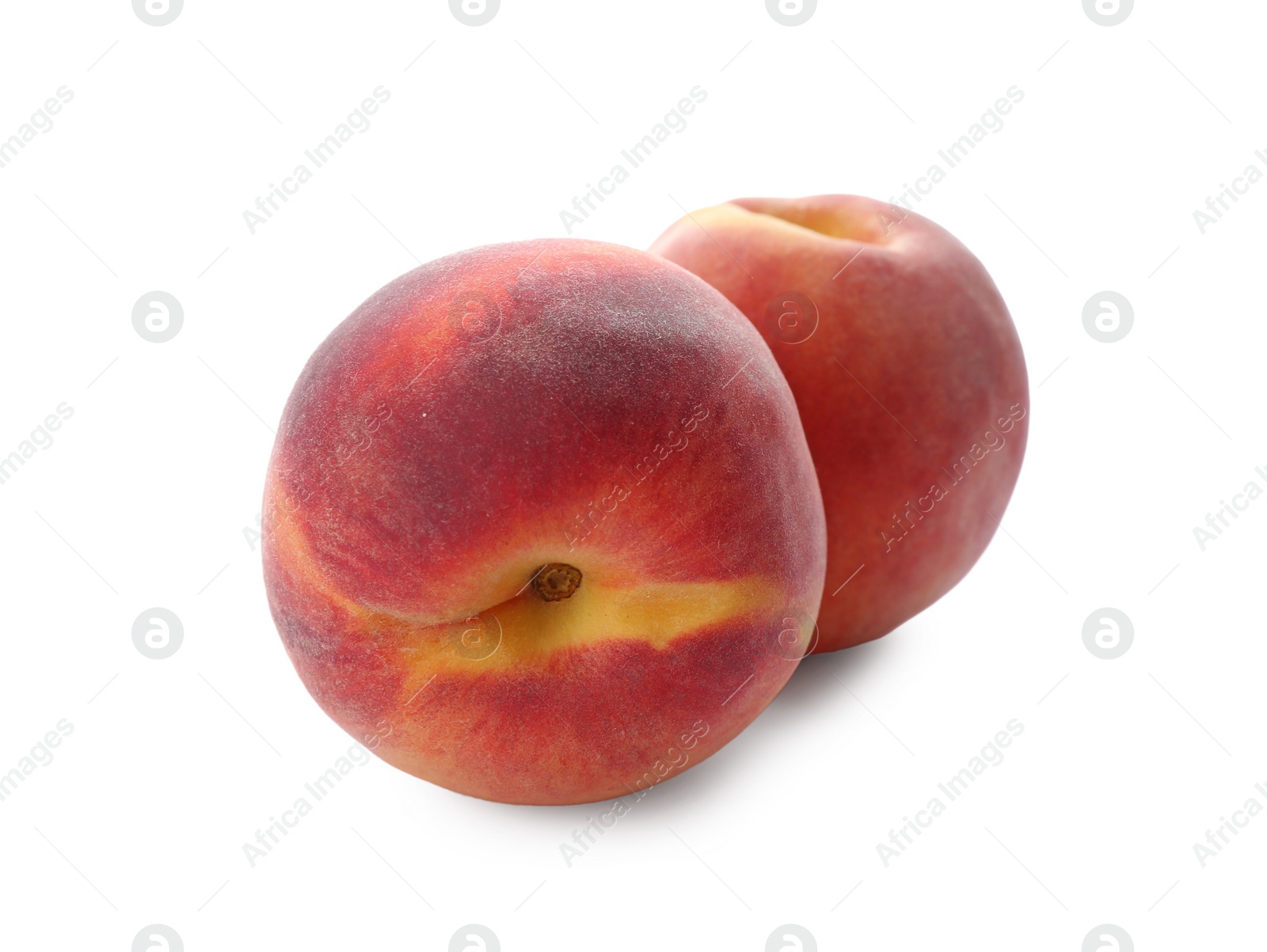 Photo of Delicious ripe juicy peaches isolated on white