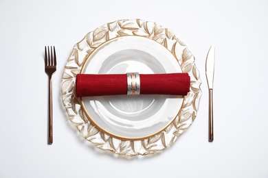 Photo of Stylish table setting on white background, top view