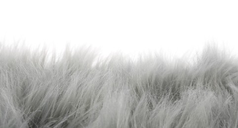 Photo of Soft grey faux fur isolated on white