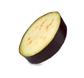 Photo of Slice of ripe eggplant on white background