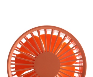 Photo of Portable fan isolated on white. Summer heat