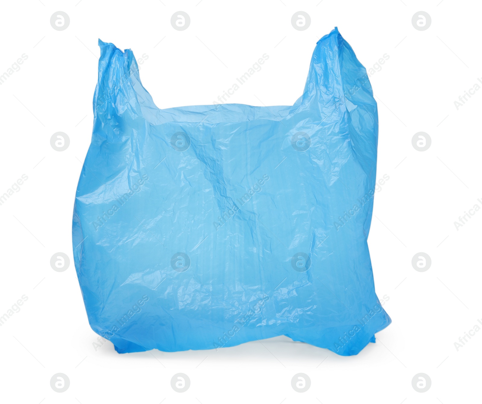 Photo of One light blue plastic bag isolated on white