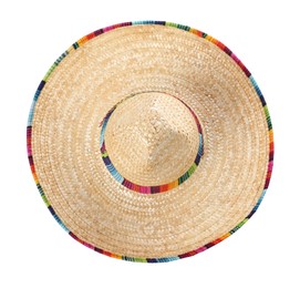 One Mexican sombrero hat isolated on white, top view