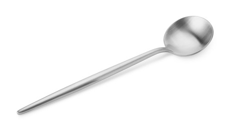 One shiny silver spoon isolated on white