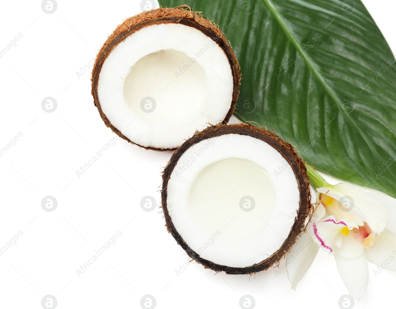 Photo of Coconuts with fresh water on white background