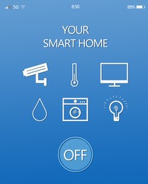 Illustration of Smart home application for mobile phone, illustration. Automatic technology