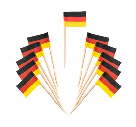 Image of Set of toothpicks with flags of Germany on white background