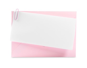 Blank card and letter envelope on white background