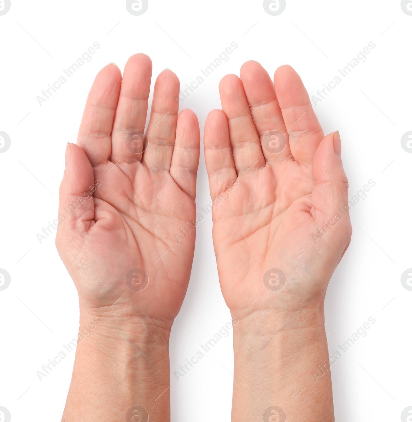 Photo of Closeup view of woman's hands with aging skin, top view