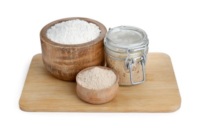 Photo of Fresh leaven and flour isolated on white