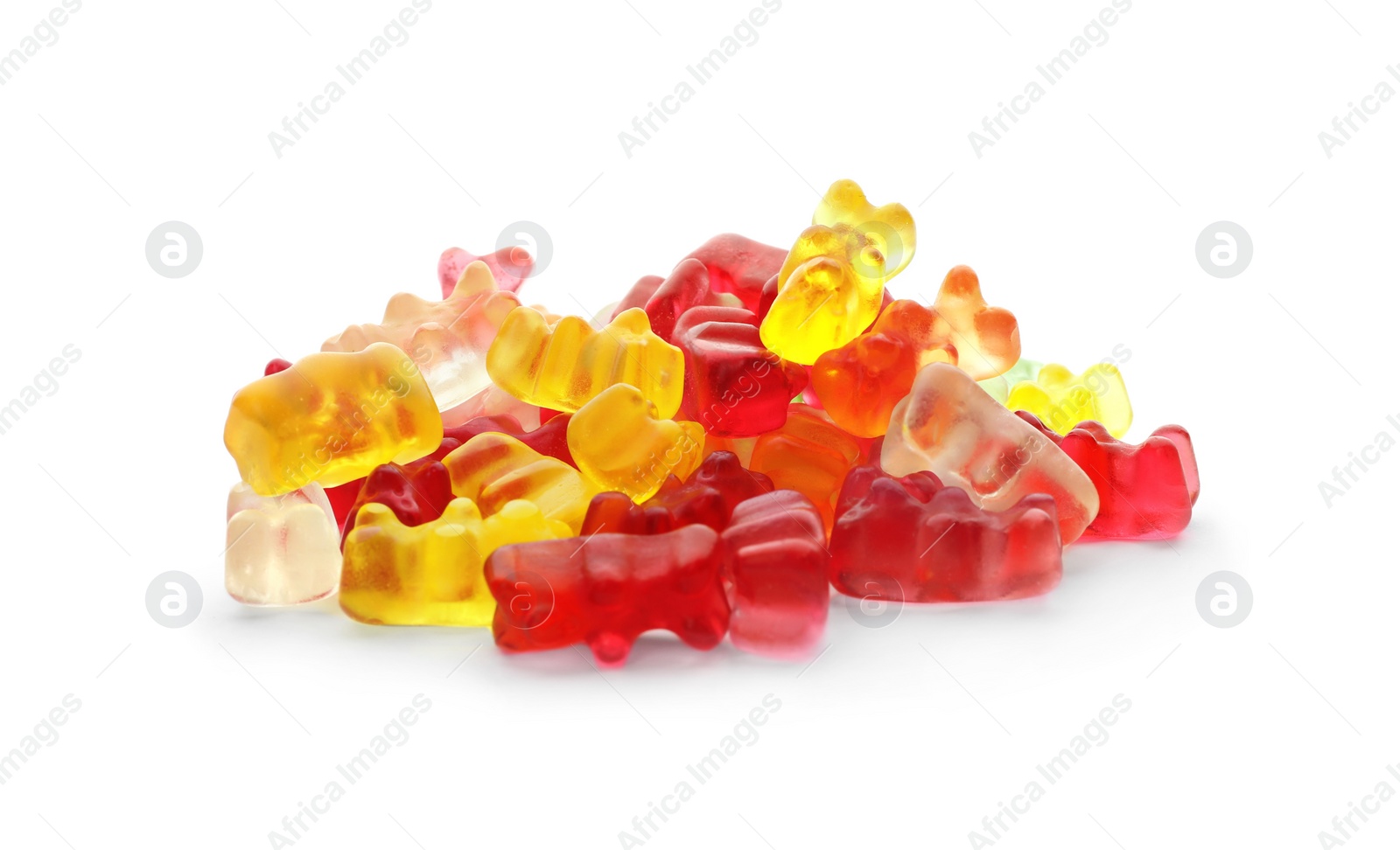 Photo of Pile of delicious jelly bears on white background