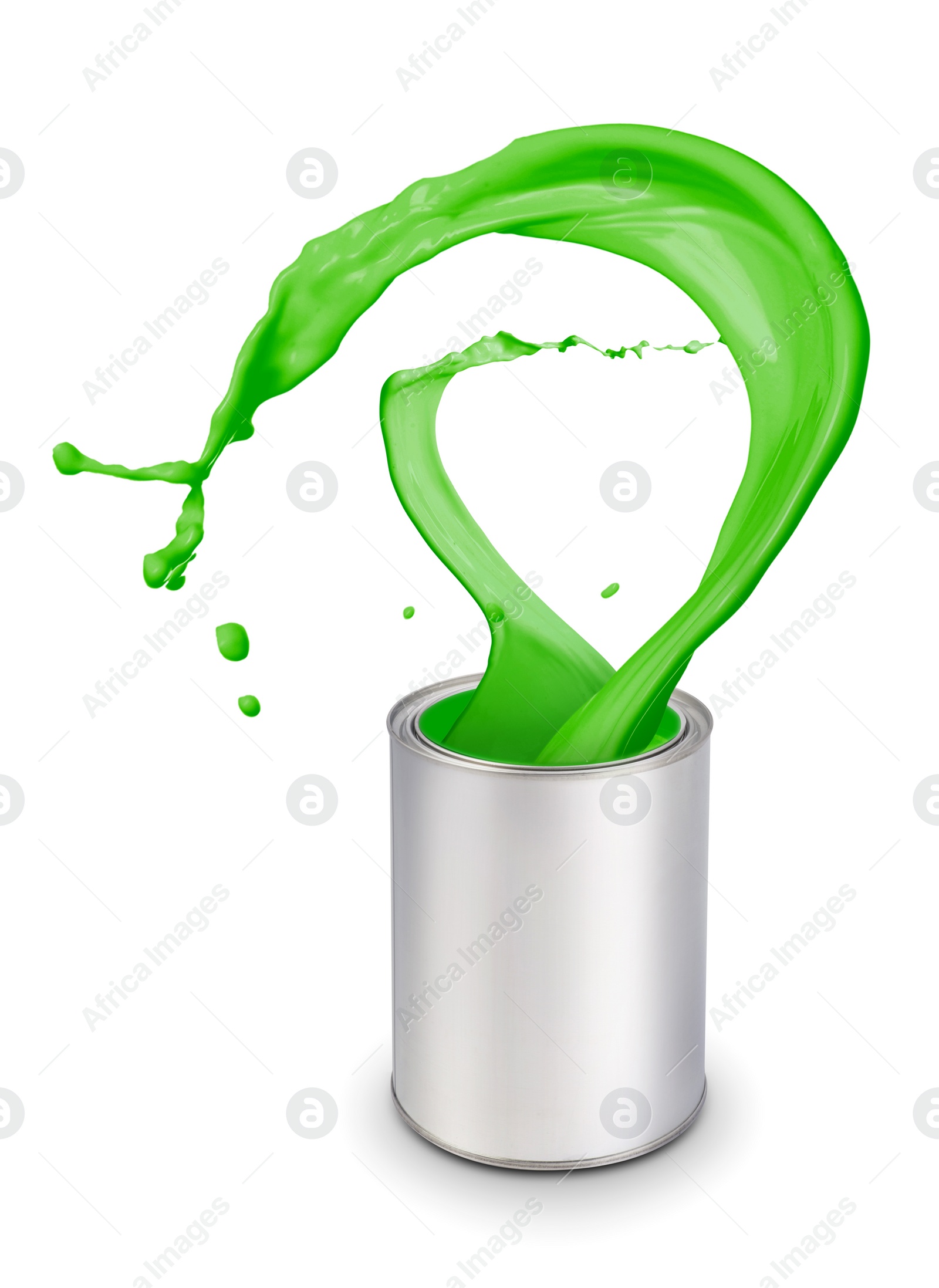 Image of Can with splashing green paint isolated on white