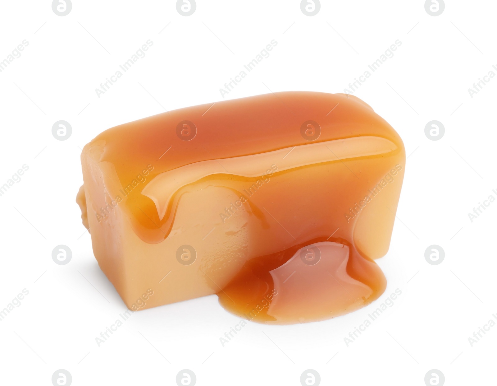 Photo of Yummy candy with salted caramel isolated on white