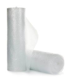 Transparent bubble wrap rolls on white background