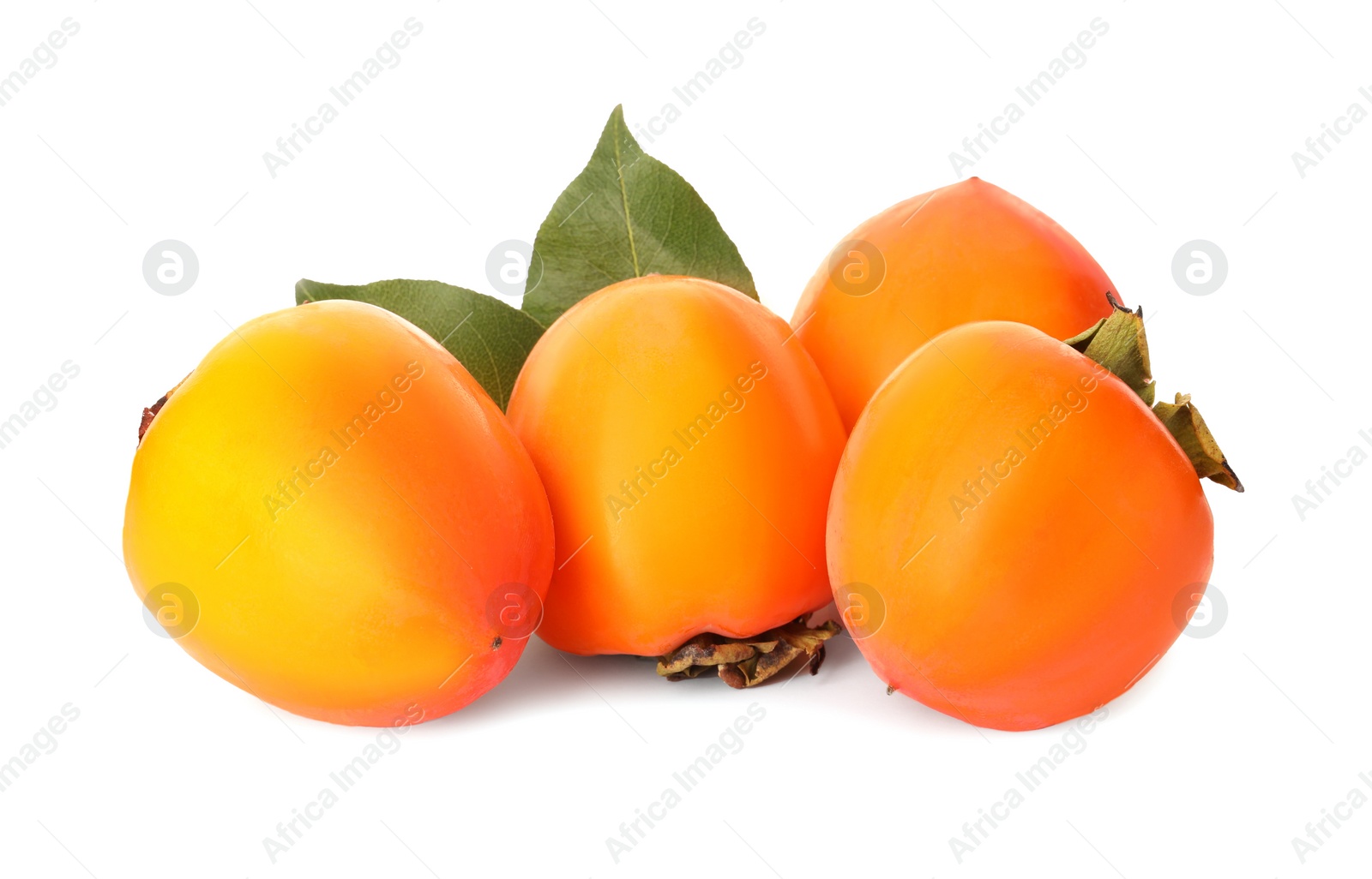 Photo of Delicious ripe juicy persimmons on white background