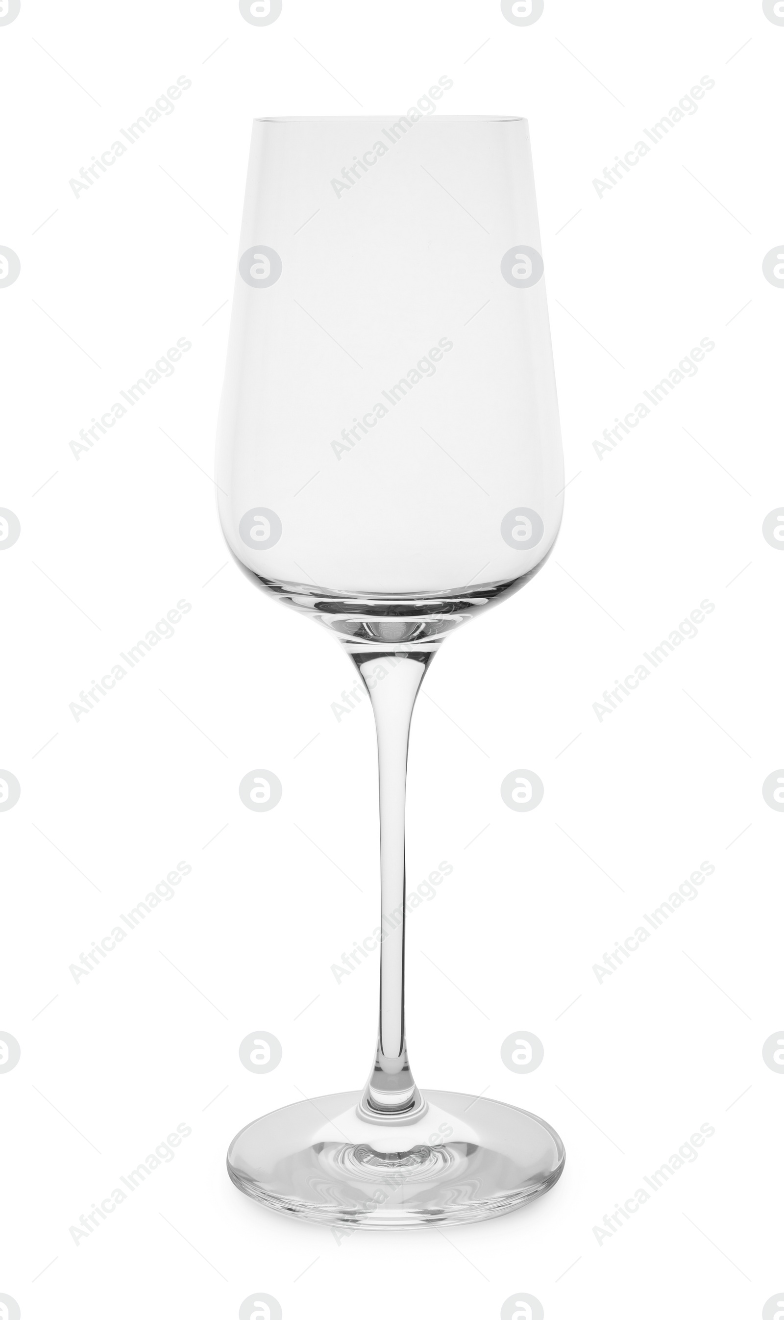 Photo of Empty clear wine glass on white background