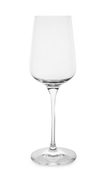 Photo of Empty clear wine glass on white background