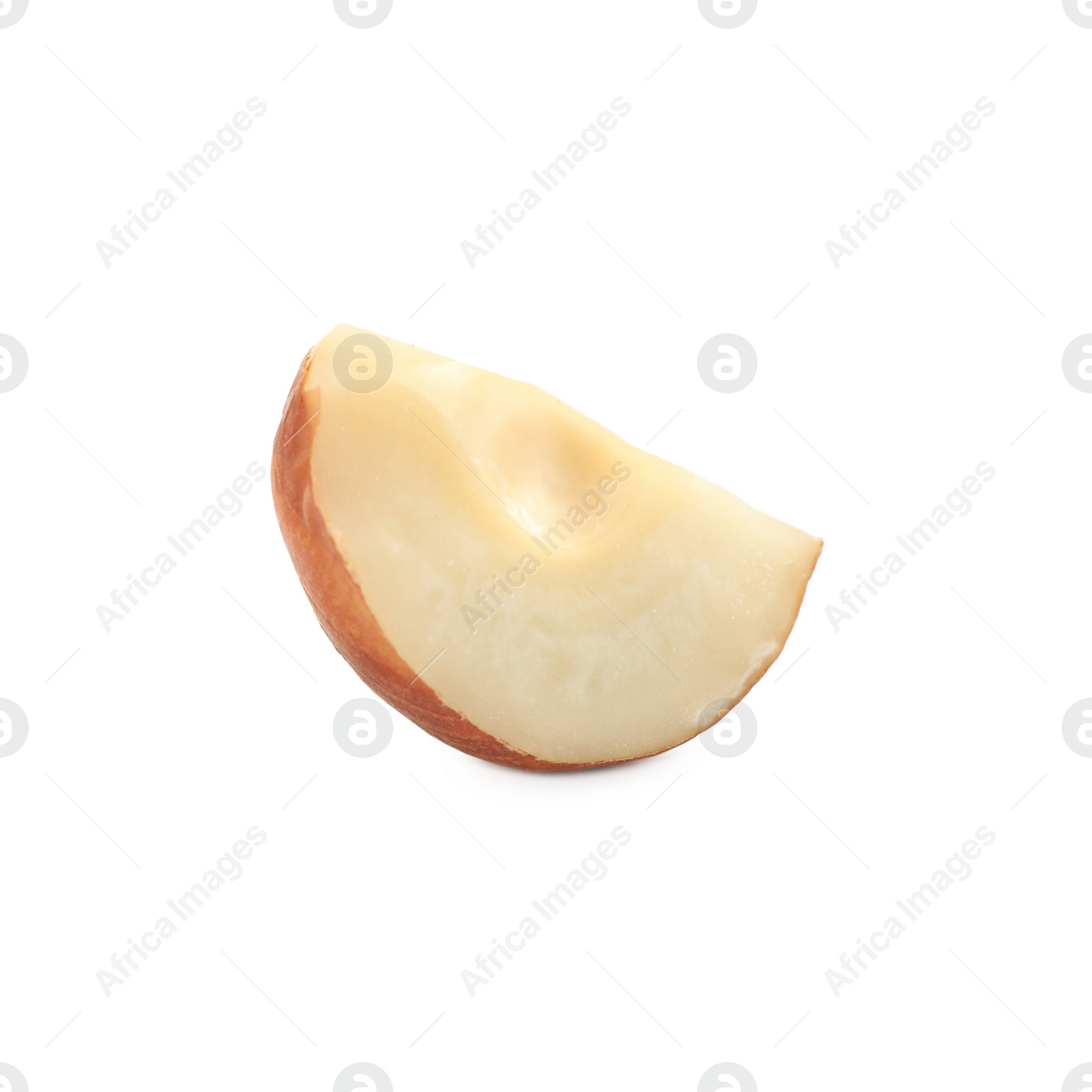 Photo of Piece of tasty organic hazelnut on white background