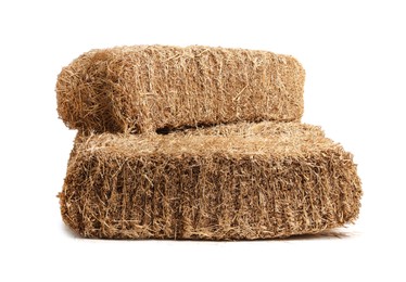 Bales of dried straw isolated on white