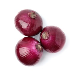 Photo of Many fresh red onions on white background, top view