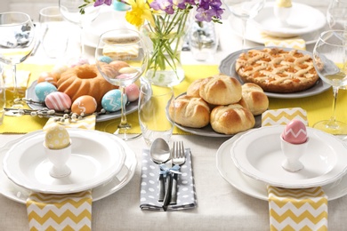 Festive Easter table setting with traditional meal