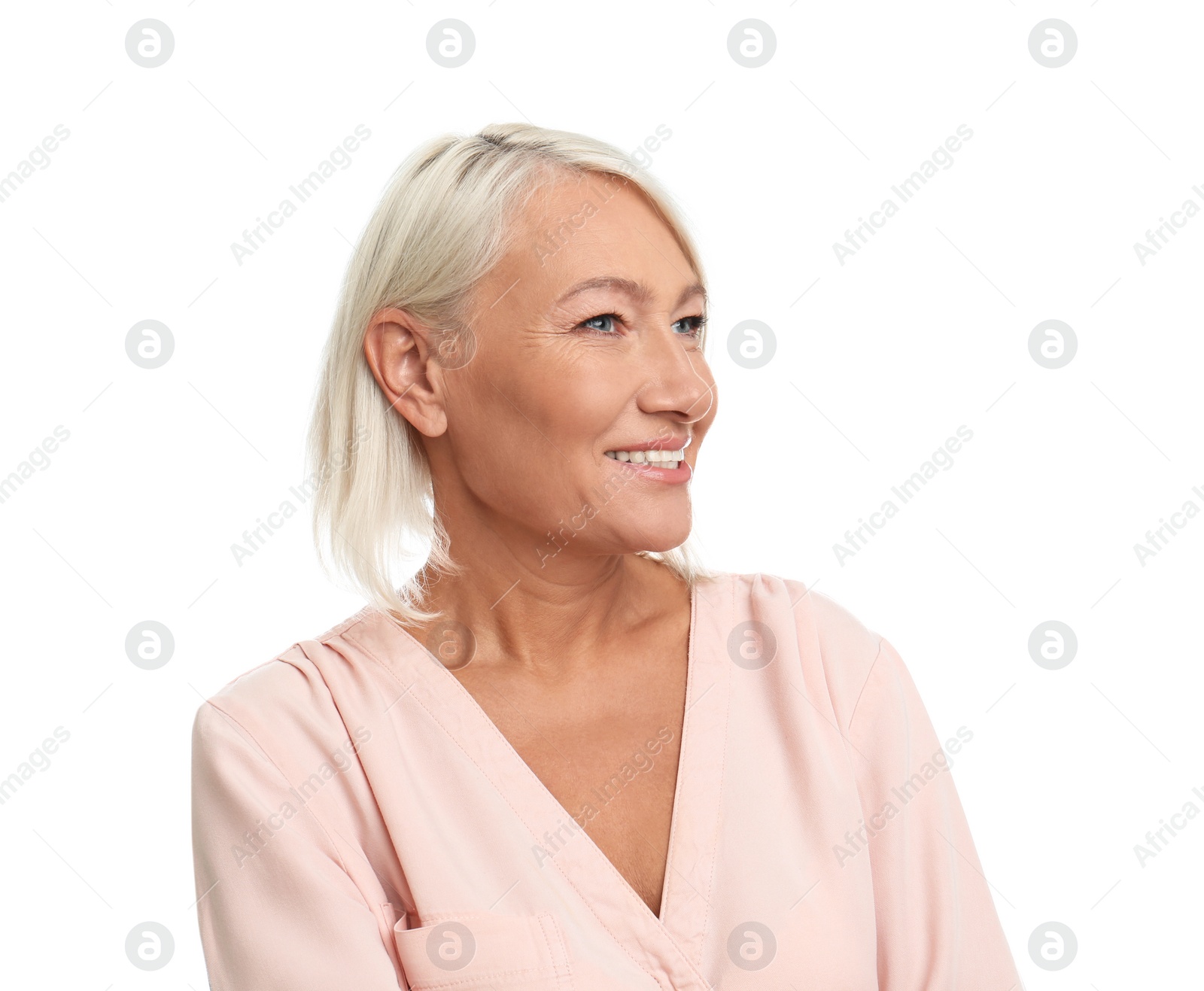 Photo of Mature woman with beautiful face on white background