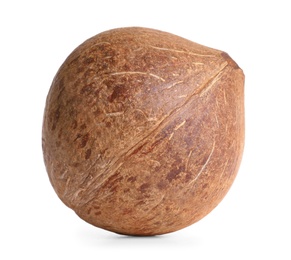 Photo of Ripe whole brown coconut on white background