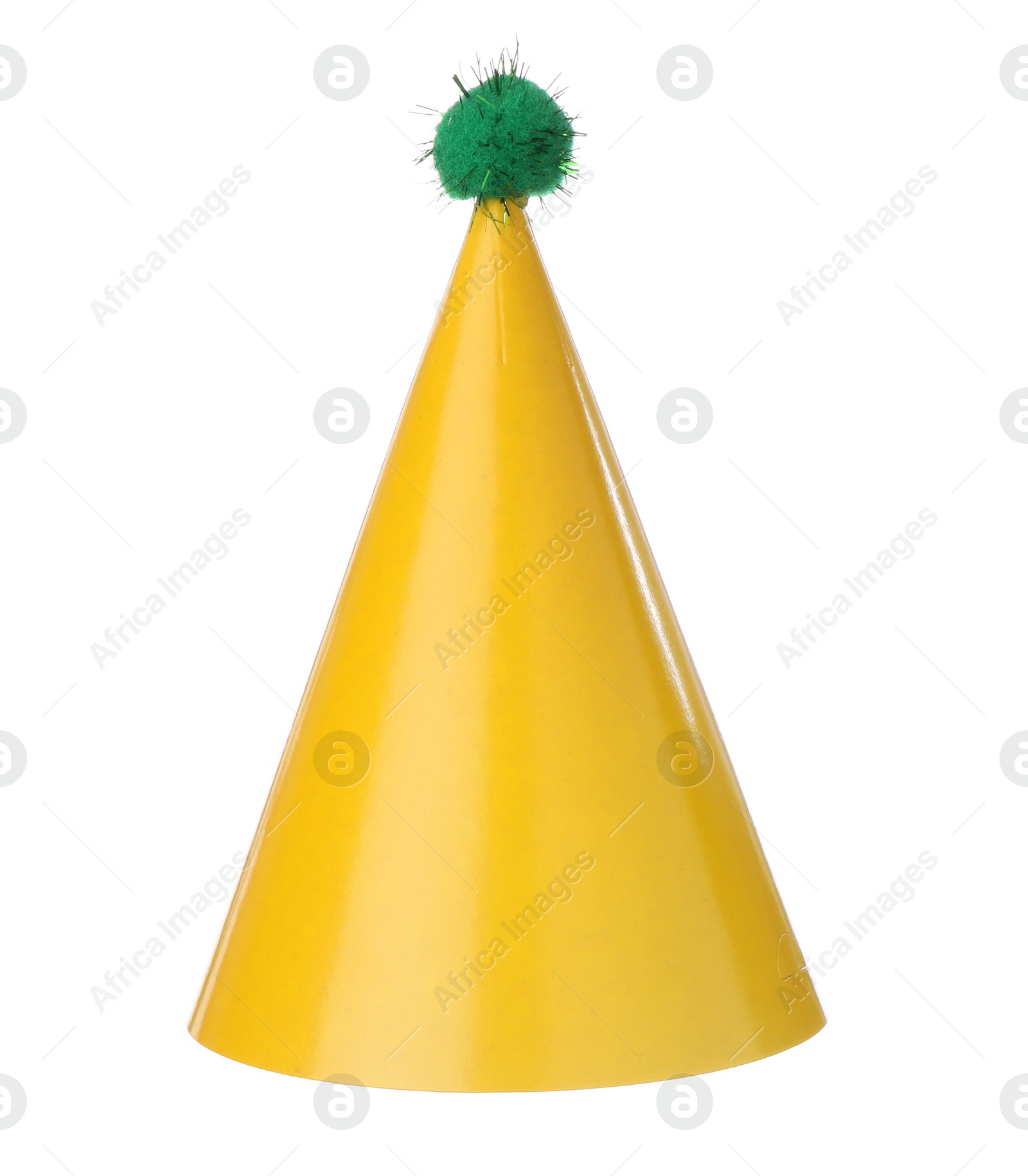 Photo of One yellow party hat isolated on white