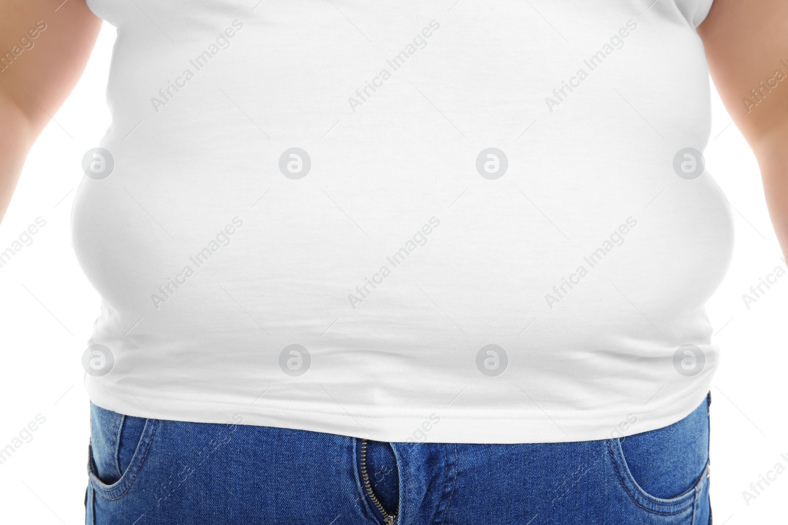 Photo of Overweight woman on white background