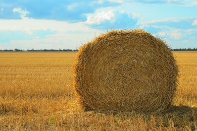 Beautiful view of agricultural field with hay bale