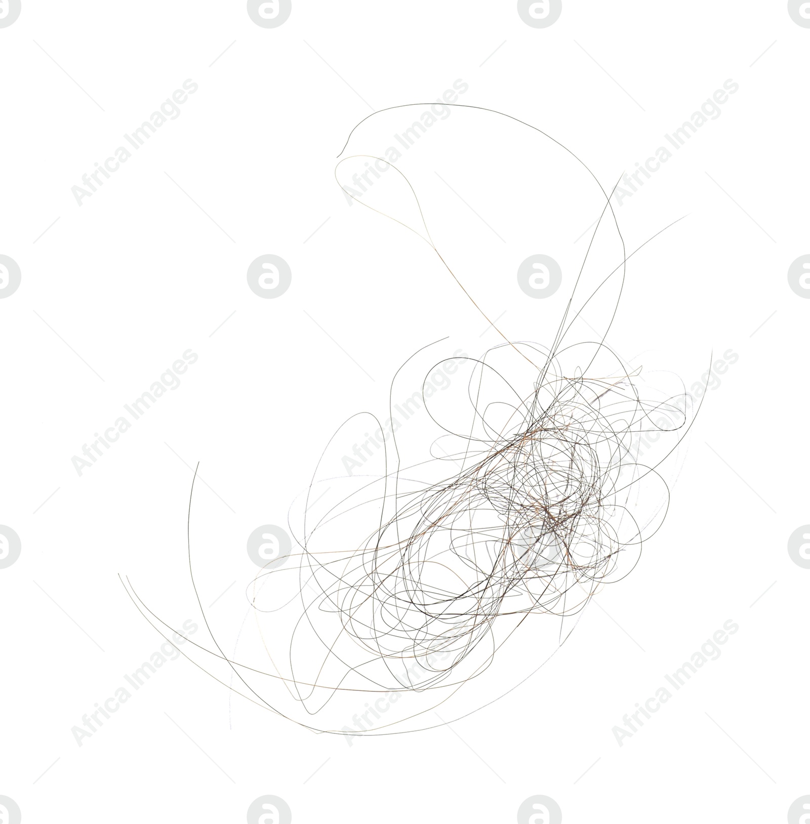 Photo of Pile of lost hair isolated on white, top view