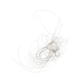 Photo of Pile of lost hair isolated on white, top view