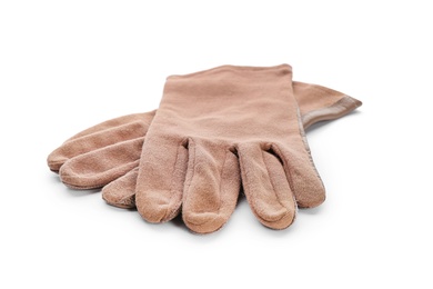 Photo of Military gloves on white background