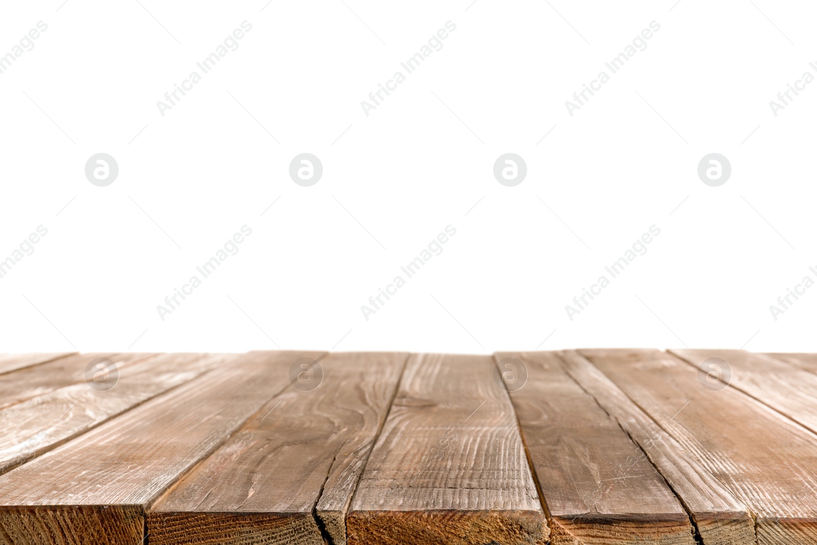 Photo of Empty wooden table surface on white background