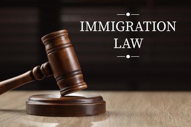 Image of Immigration law. Wooden gavel and sound block on table