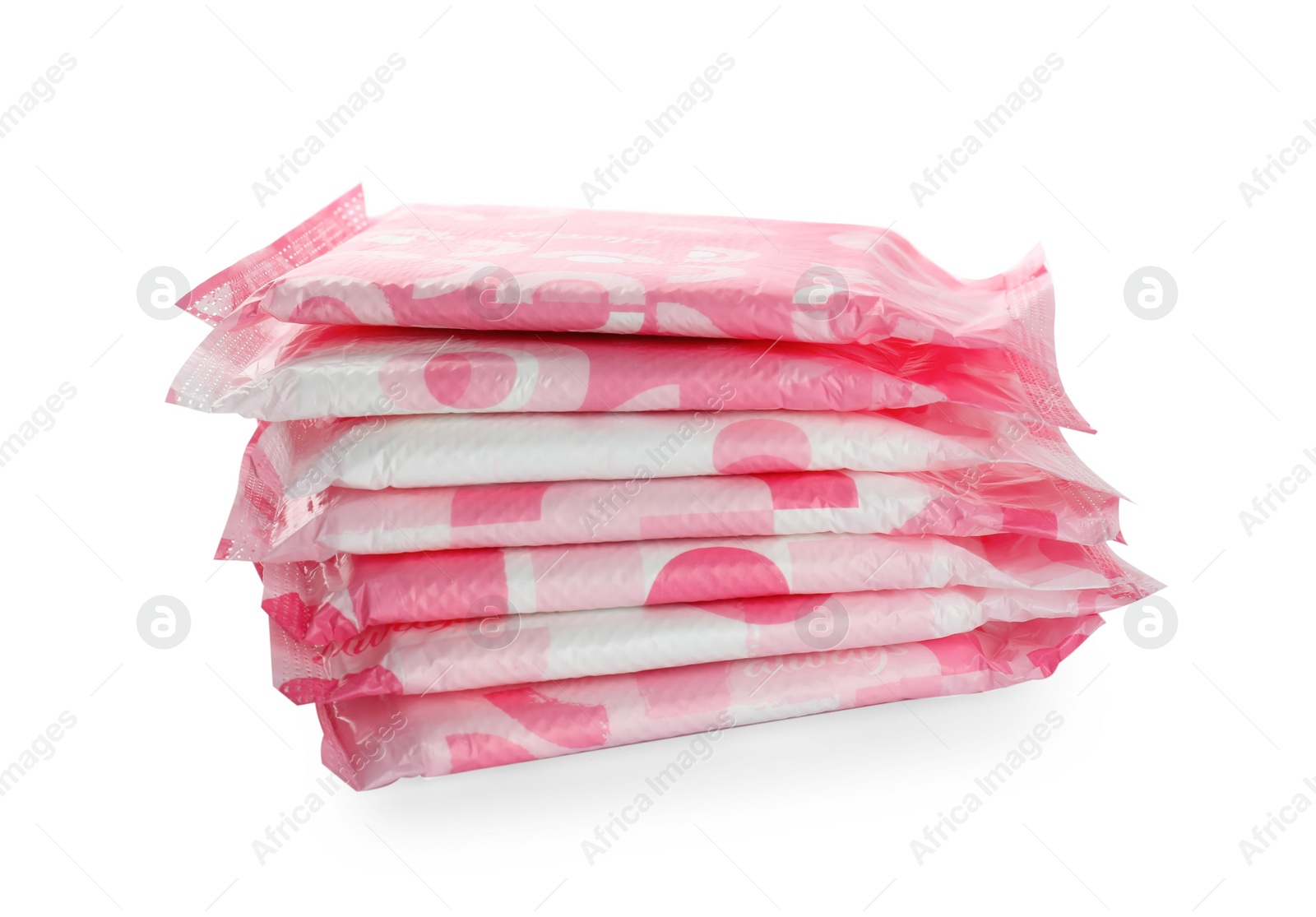 Photo of Stack of menstrual pads on white background. Gynecological care