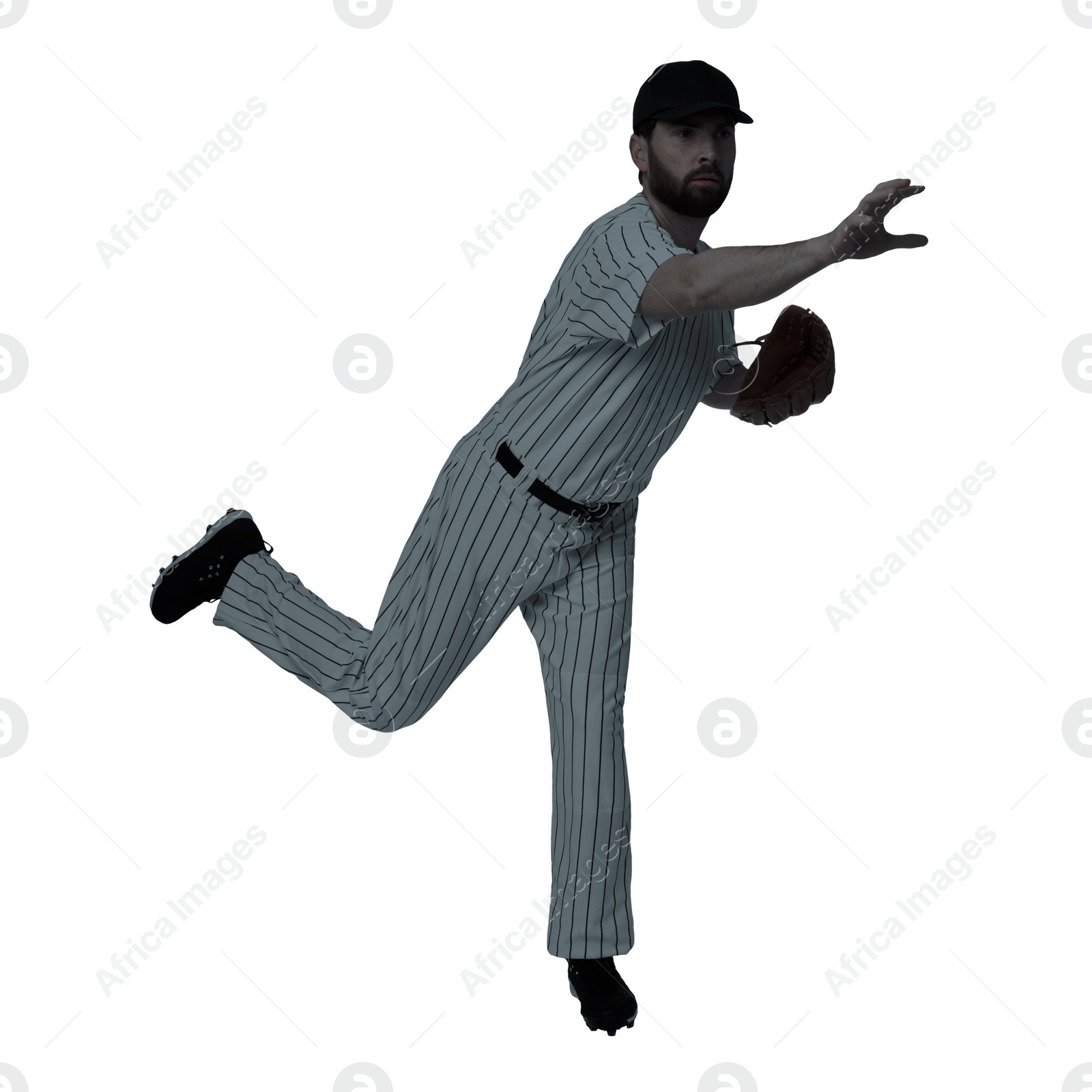 Image of Silhouette of baseball player on white background