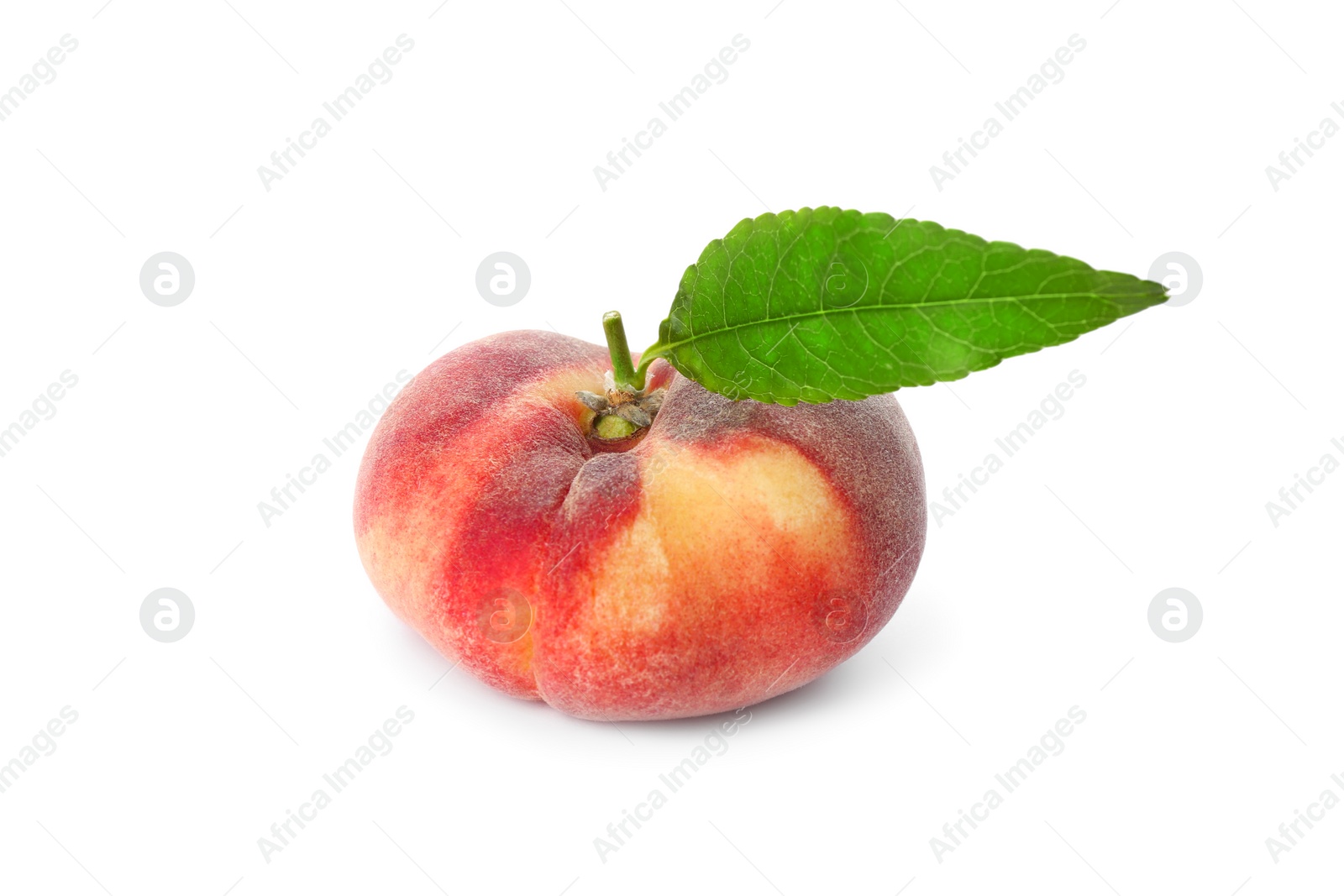 Photo of Fresh donut peach with leaf isolated on white