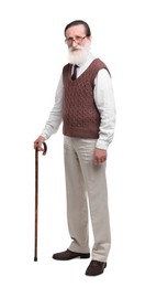 Photo of Senior man with walking cane on white background