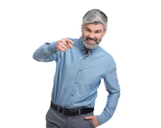 Photo of Mature businessman in stylish clothes posing on white background