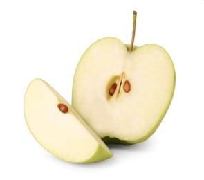 Photo of Tasty cut ripe apple isolated on white