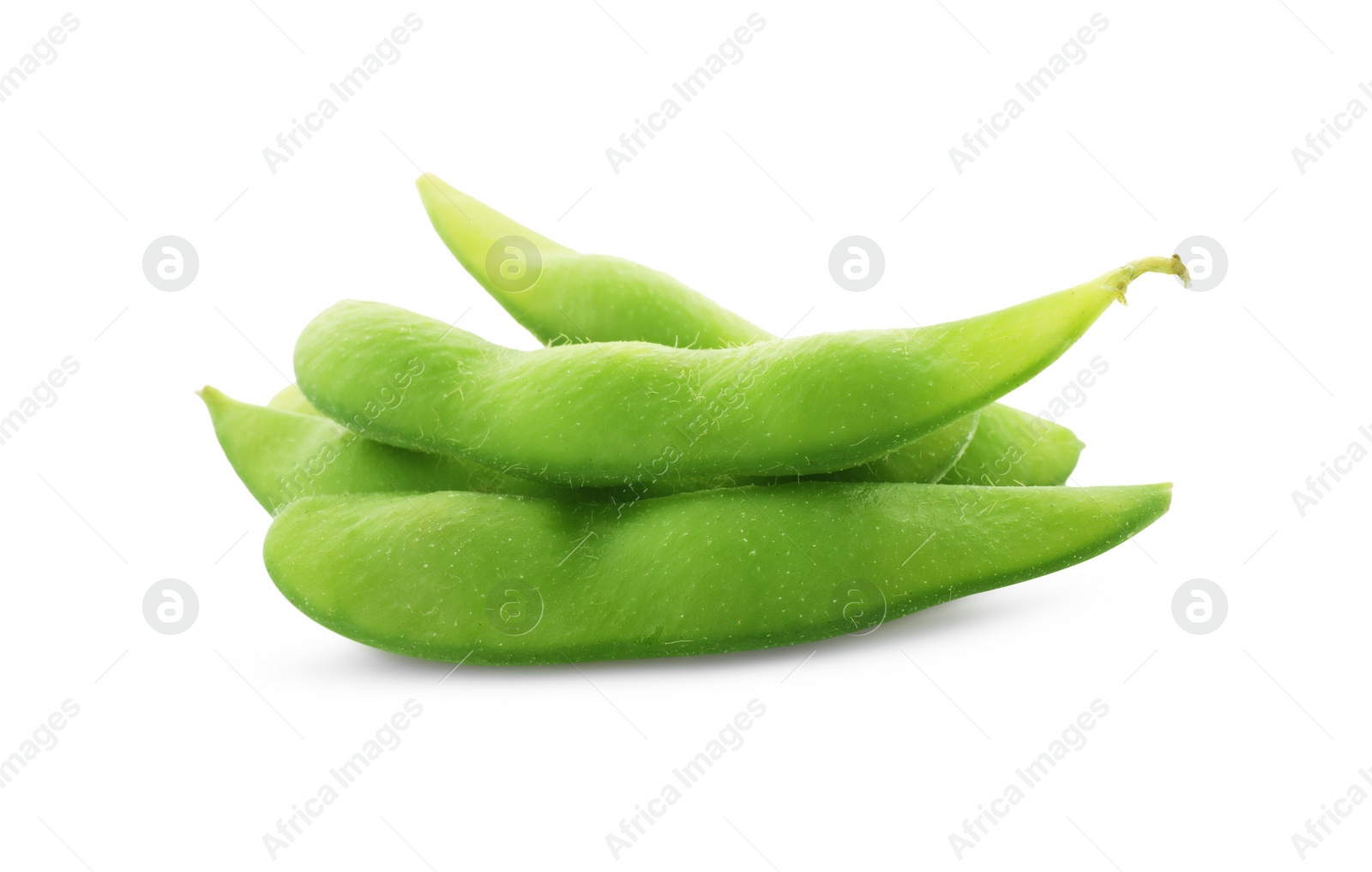 Raw green edamame pods on white background Photo of Raw green edamame pods on white background
