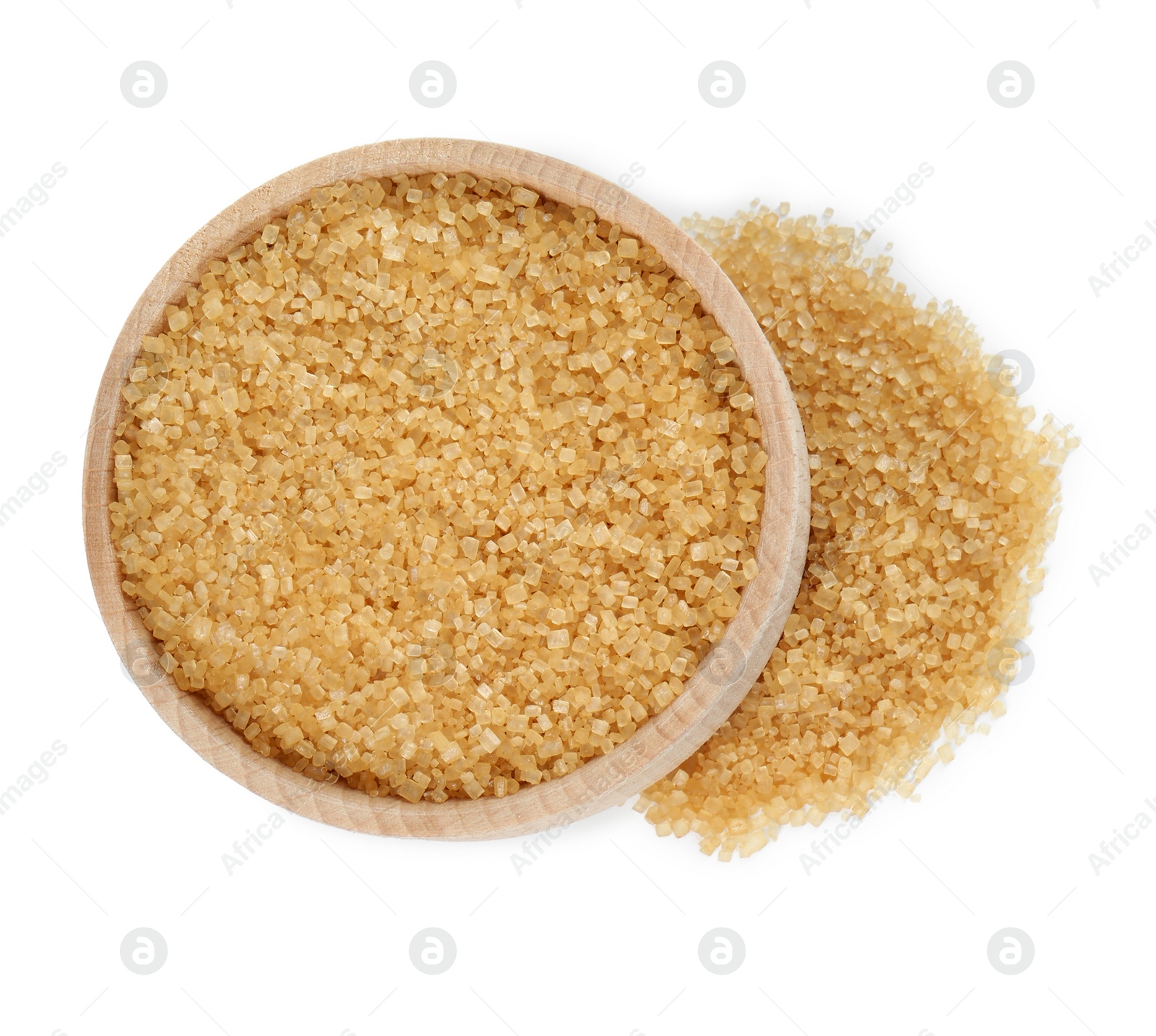 Brown sugar in bowl isolated on white, top view Photo of Brown sugar in bowl isolated on white, top view