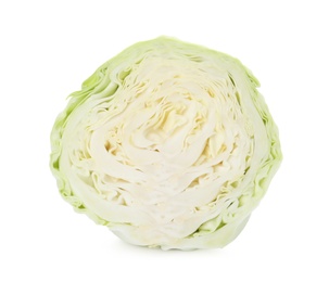 Photo of Half of fresh ripe cabbage isolated on white